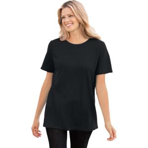 Woman Within Plus Size Waffle Thermal Satin Trim Tee(Black)