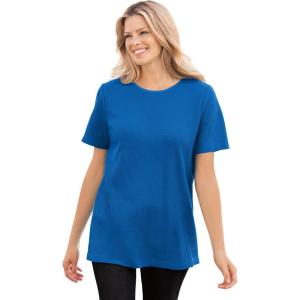 Woman Within Plus Size Waffle Thermal Satin Trim Tee(Bright Cobalt)