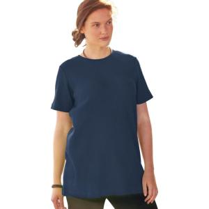 Woman Within Plus Size Waffle Thermal Satin Trim Tee(Navy)