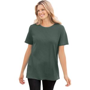 Woman Within Plus Size Waffle Thermal Satin Trim Tee(Pine)