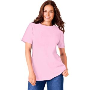 Woman Within Plus Size Waffle Thermal Satin Trim Tee(Pink)