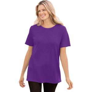Woman Within Plus Size Waffle Thermal Satin Trim Tee(Purple Orchid)
