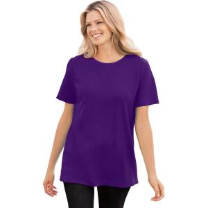 Woman Within Plus Size Waffle Thermal Satin Trim Tee(Radiant Purple)