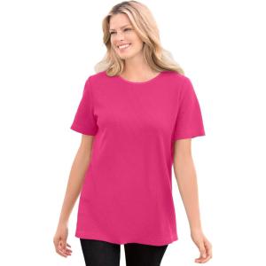 Woman Within Plus Size Waffle Thermal Satin Trim Tee(Raspberry Sorbet)