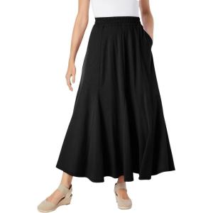 Woman Within Plus Size Wide Elastic Waist Skirt(Black)
