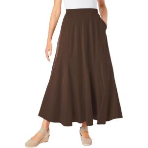Woman Within Plus Size Wide Elastic Waist Skirt(Chocolate)