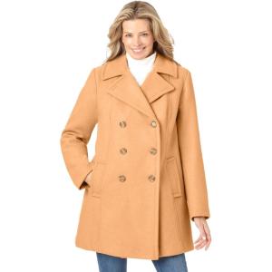 Woman Within Plus Size Wool-Blend Double-Breasted Peacoat(Classic Camel)