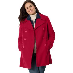 Woman Within Plus Size Wool-Blend Double-Breasted Peacoat(Classic Red)
