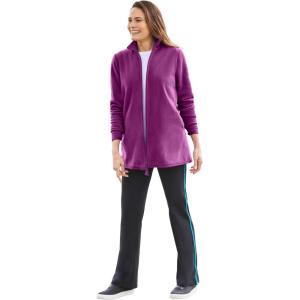 Woman Within Plus Size Zip-Front Microfleece Jacket Long Oversized Fleece(Plum Purple)