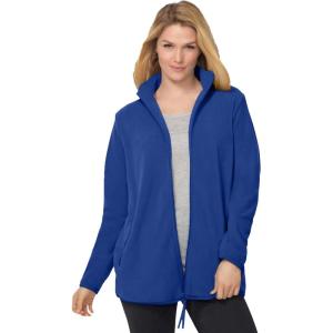 Woman Within Plus Size Zip-Front Microfleece Jacket Long Oversized Fleece(Ultra Blue)
