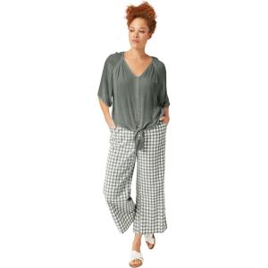 ellos Plus Size Gingham Crop Pants(Desert Green White Gingham)