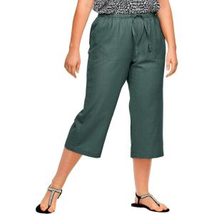 ellos Plus Size Linen-Blend Drawstring Capris(Midnight Green)
