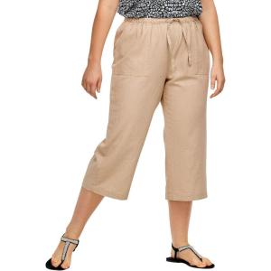 ellos Plus Size Linen-Blend Drawstring Capris(New Khaki)