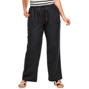 ellos Plus Size Linen-Blend Drawstring Pants(Black)