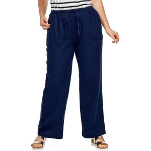 ellos Plus Size Linen-Blend Drawstring Pants(Navy)