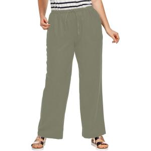ellos Plus Size Linen-Blend Drawstring Pants(Olive Grey)