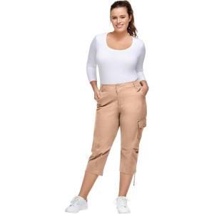 ellos Women’s Plus Size Stretch Cargo Capris Front and Side Pockets Casual Cropped Pants(New Khaki)