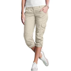 ellos Women’s Plus Size Stretch Cargo Capris Front and Side Pockets Casual Cropped Pants(Stone)