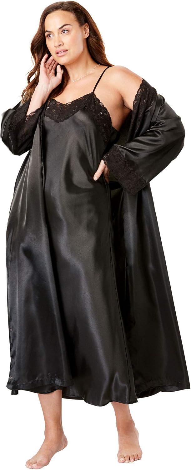 imageAmoureuse Plus Size The Luxe Satin Long Peignoir SetPomegranate