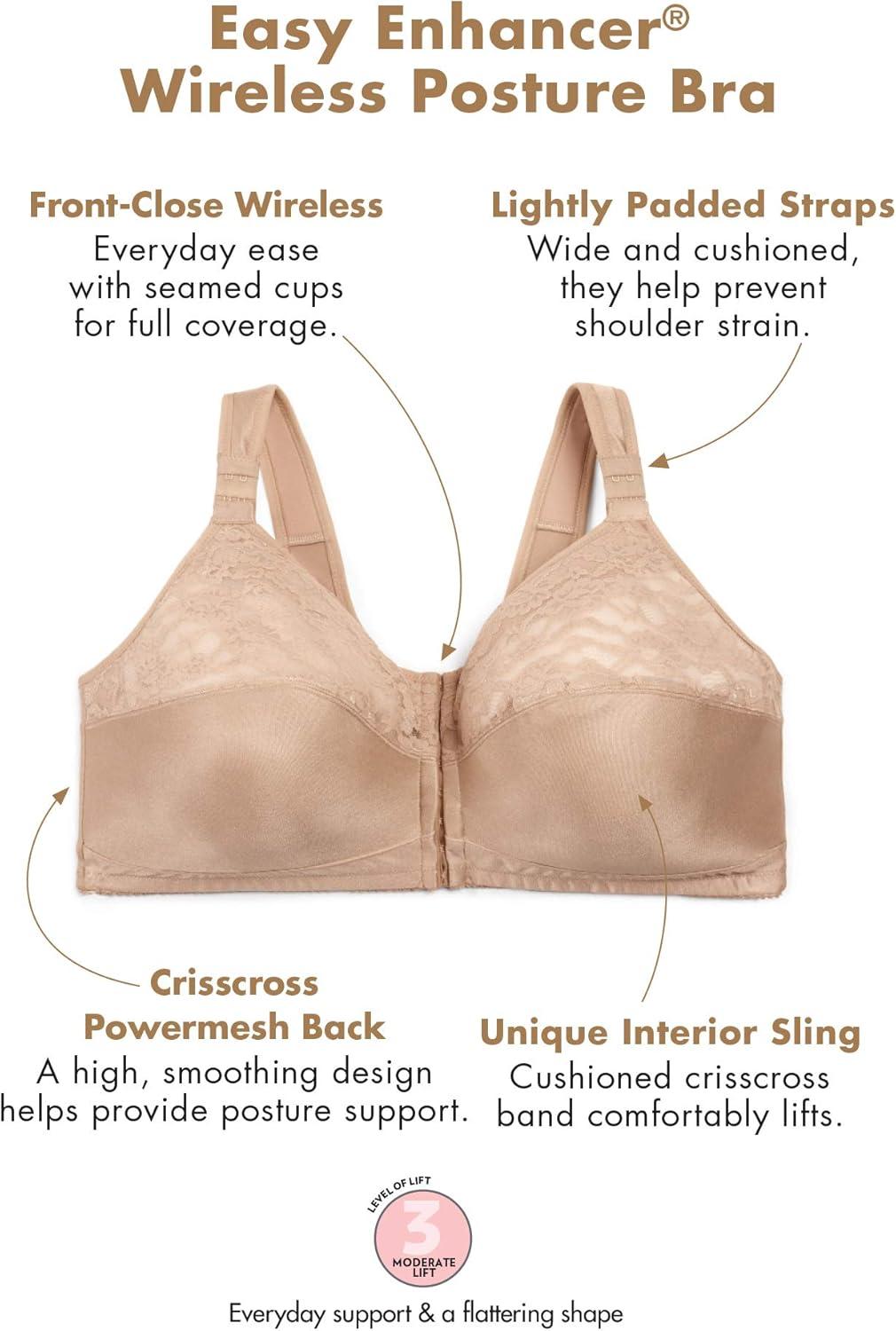 imageComfort Choice Womens Plus Size Easy Enhancer Front Close Wireless Posture BraBlack