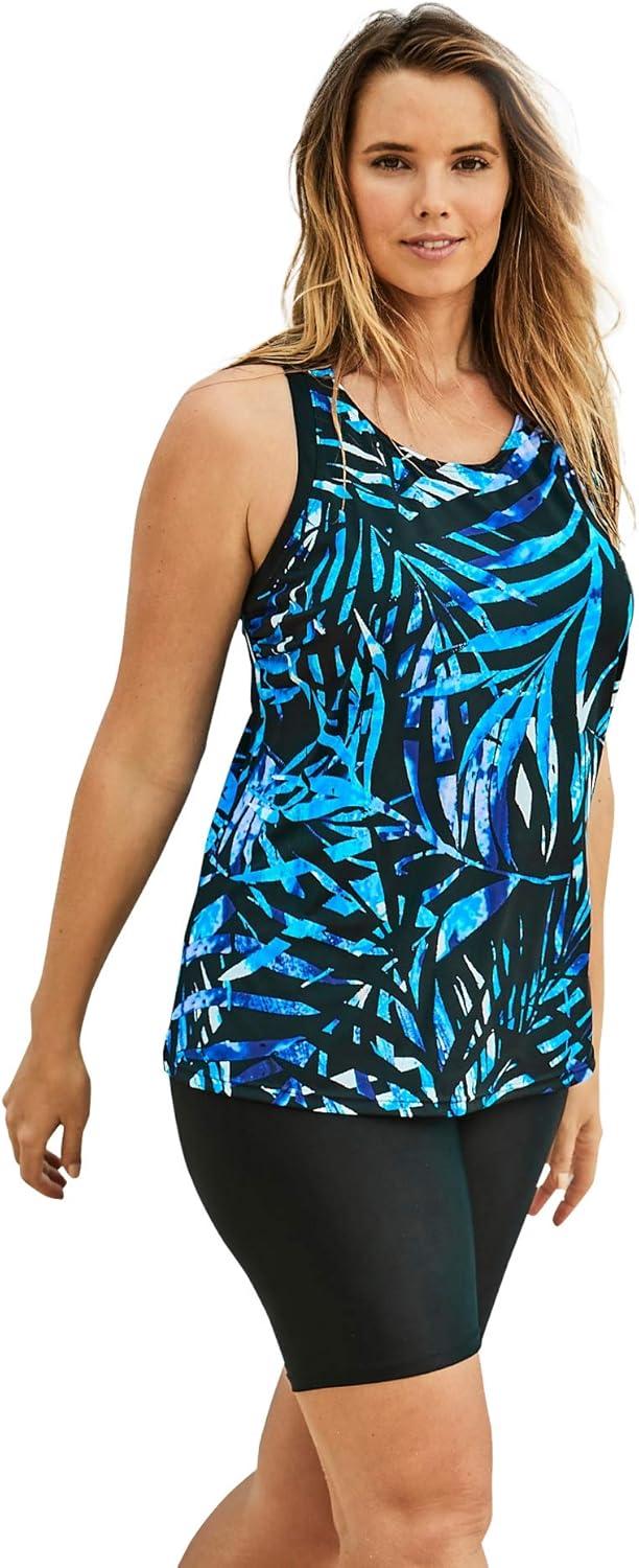 imageSwimsuits For All Swim 365 Womens Plus Size LongerLength Racerback Tankini TopTurq Painterly Stripe