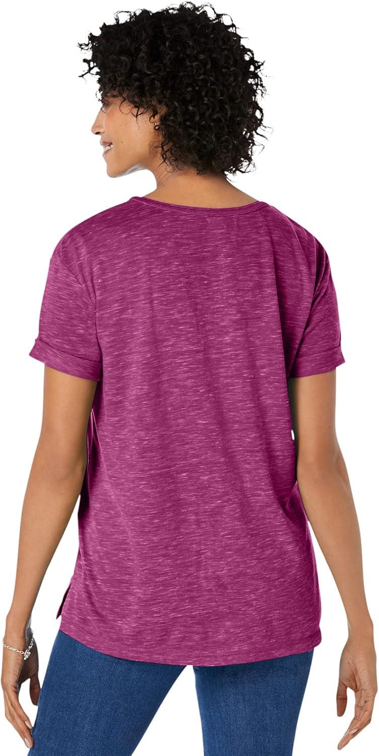 imageWoman Within Plus Size Marled CuffedSleeve TeeNavy Pink Floral Placement