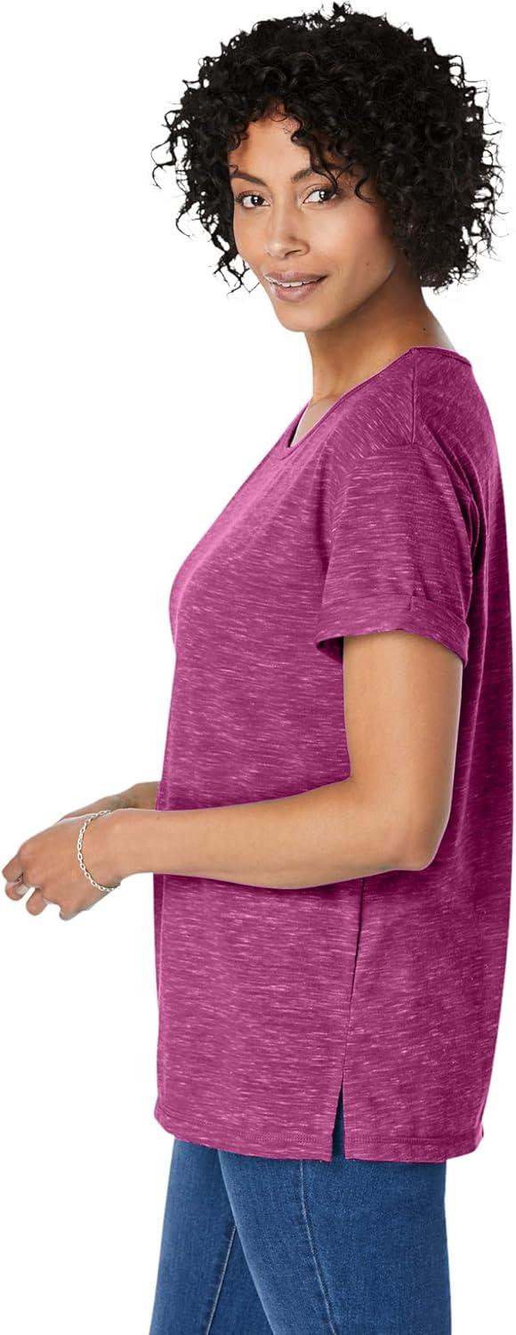 imageWoman Within Plus Size Marled CuffedSleeve TeeNavy Pink Floral Placement