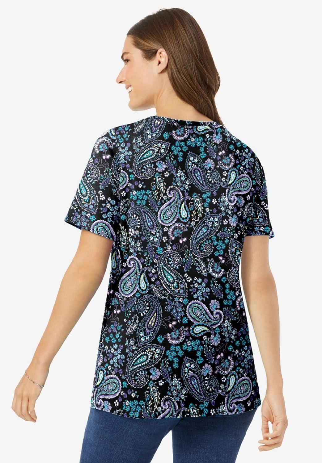 imageWoman Within Plus Size Perfect Printed ShortSleeve Scoopneck TeeBlack Paisley