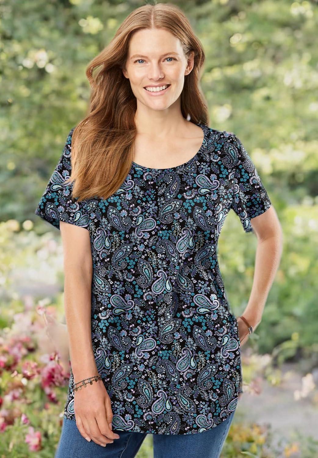 imageWoman Within Plus Size Perfect Printed ShortSleeve Scoopneck TeeBlack Paisley