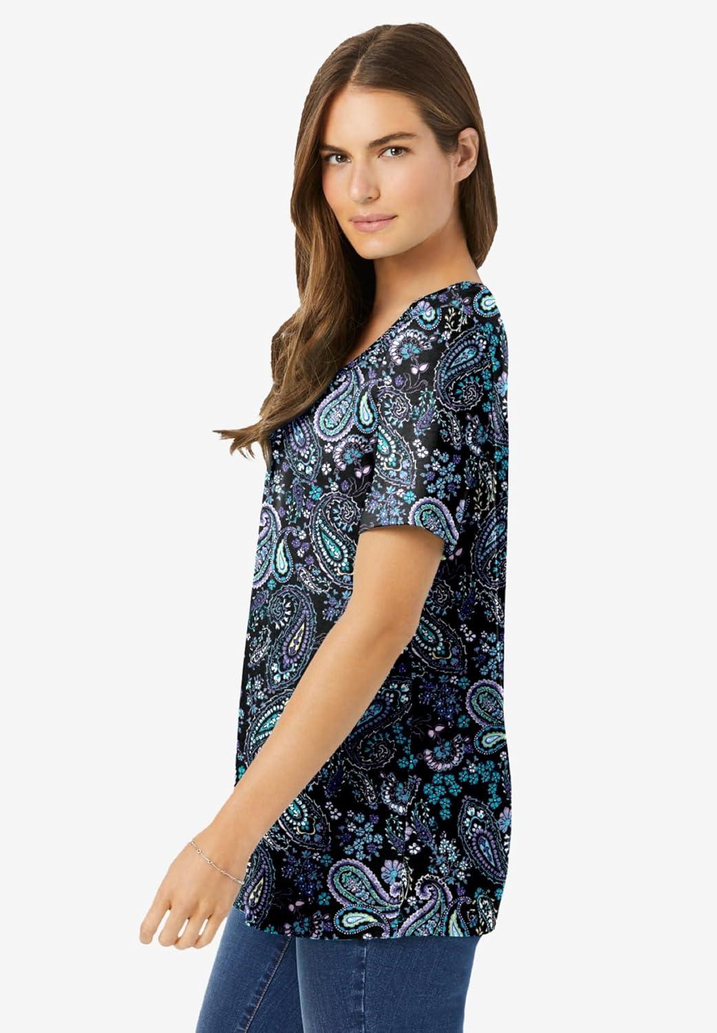 imageWoman Within Plus Size Perfect Printed ShortSleeve Scoopneck TeeBlack Paisley