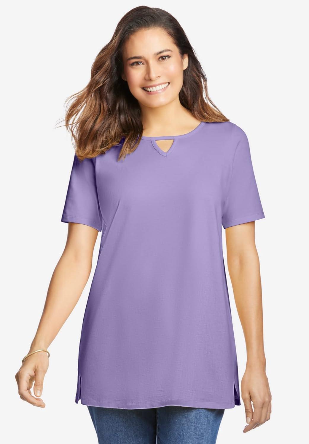 imageWoman Within Plus Size Perfect ShortSleeve Keyhole TeeNavy