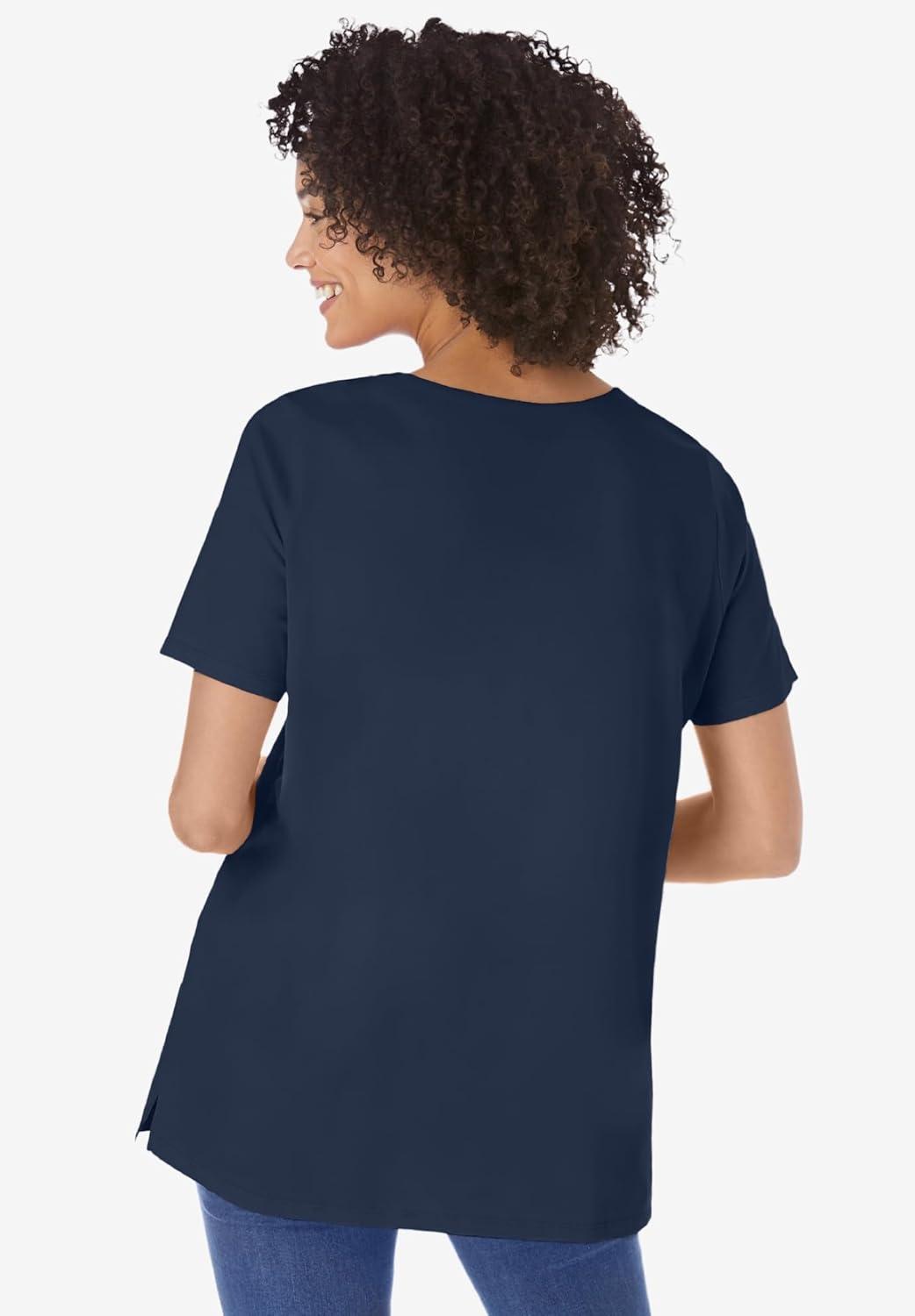 imageWoman Within Plus Size Perfect ShortSleeve Keyhole TeeNavy