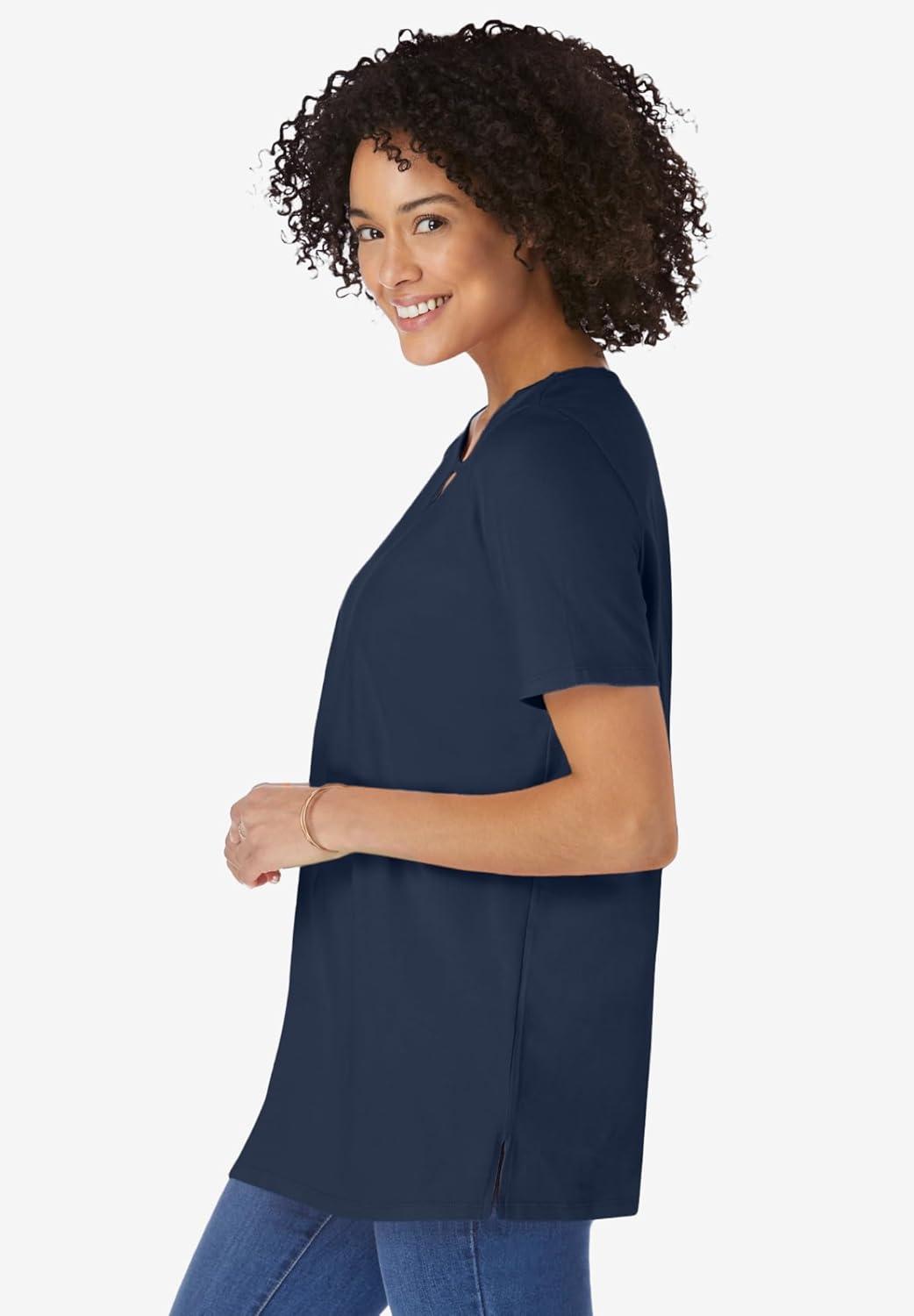 imageWoman Within Plus Size Perfect ShortSleeve Keyhole TeeNavy