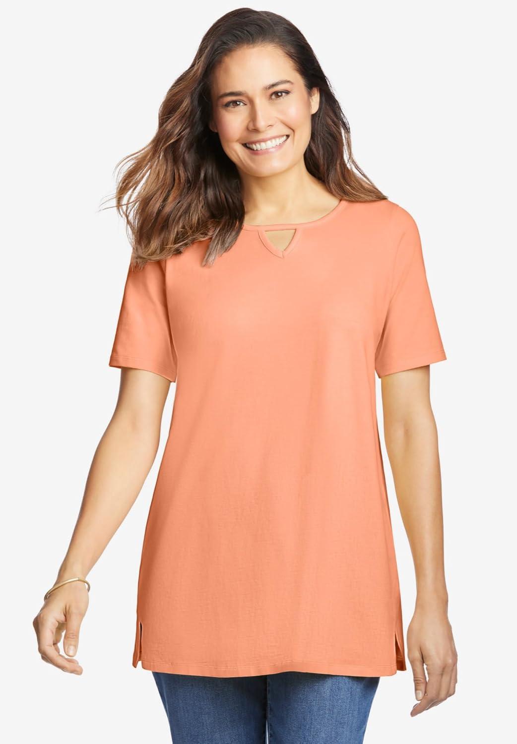 imageWoman Within Plus Size Perfect ShortSleeve Keyhole TeeSweet Coral