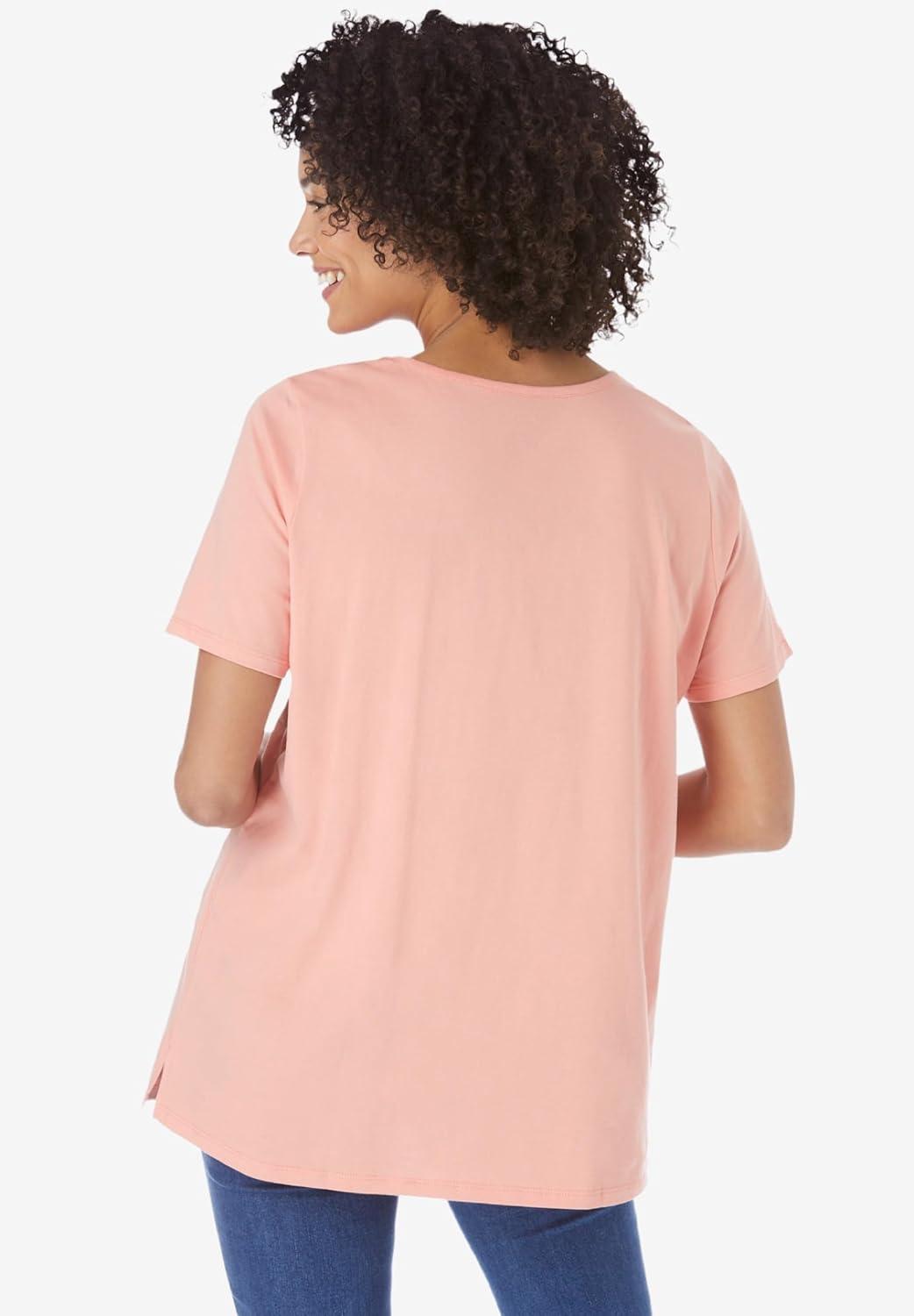 imageWoman Within Plus Size Perfect ShortSleeve Keyhole TeeSweet Coral