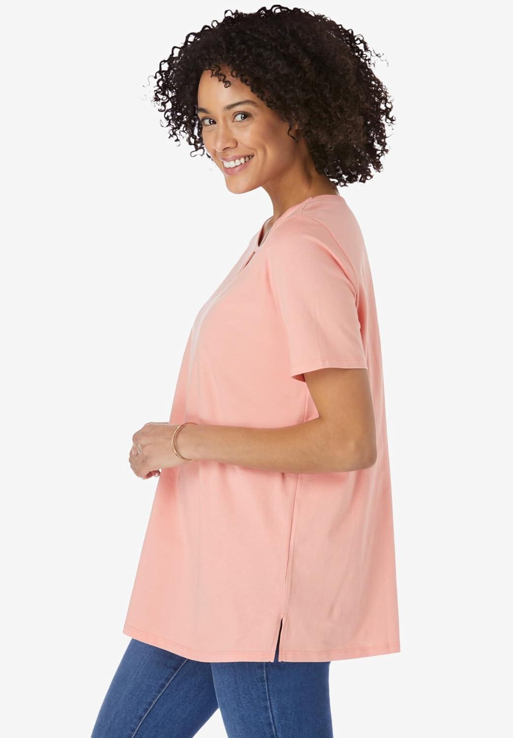 imageWoman Within Plus Size Perfect ShortSleeve Keyhole TeeSweet Coral
