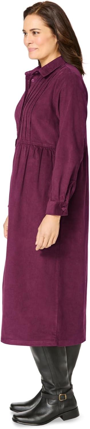 imageWoman Within Plus Size Petite Button Front Corduroy DressDeep Claret