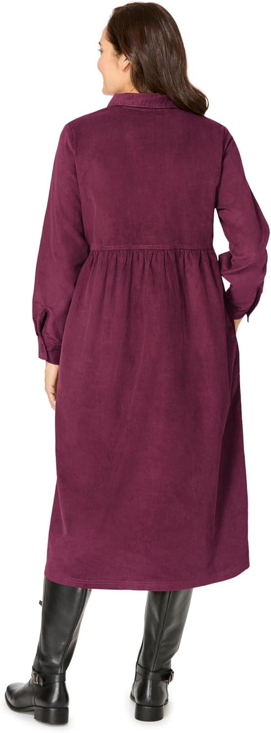 imageWoman Within Plus Size Petite Button Front Corduroy DressDeep Claret