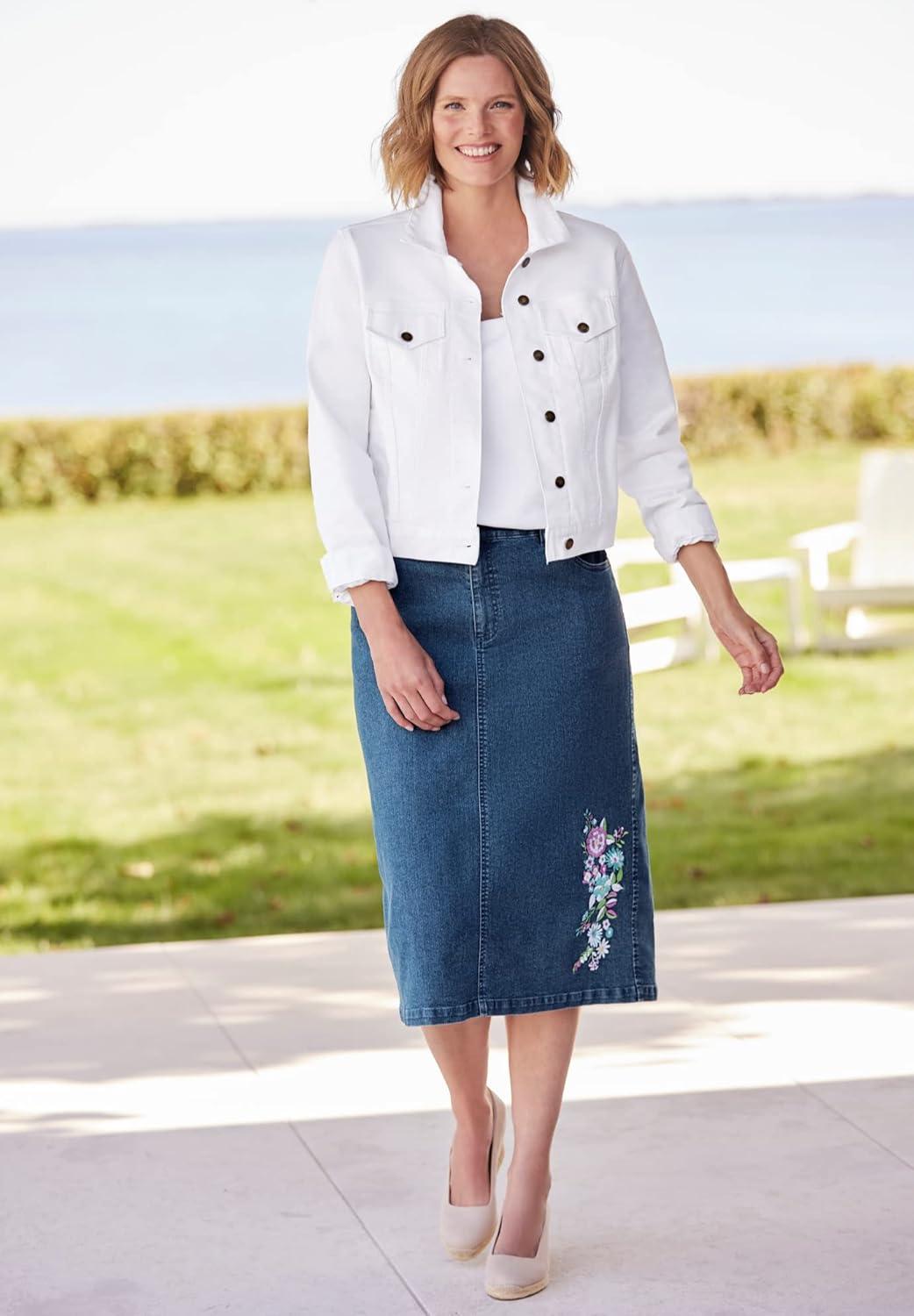 imageWoman Within Plus Size Petite Stretch Denim FivePocket Jeans SkirtNatural Khaki