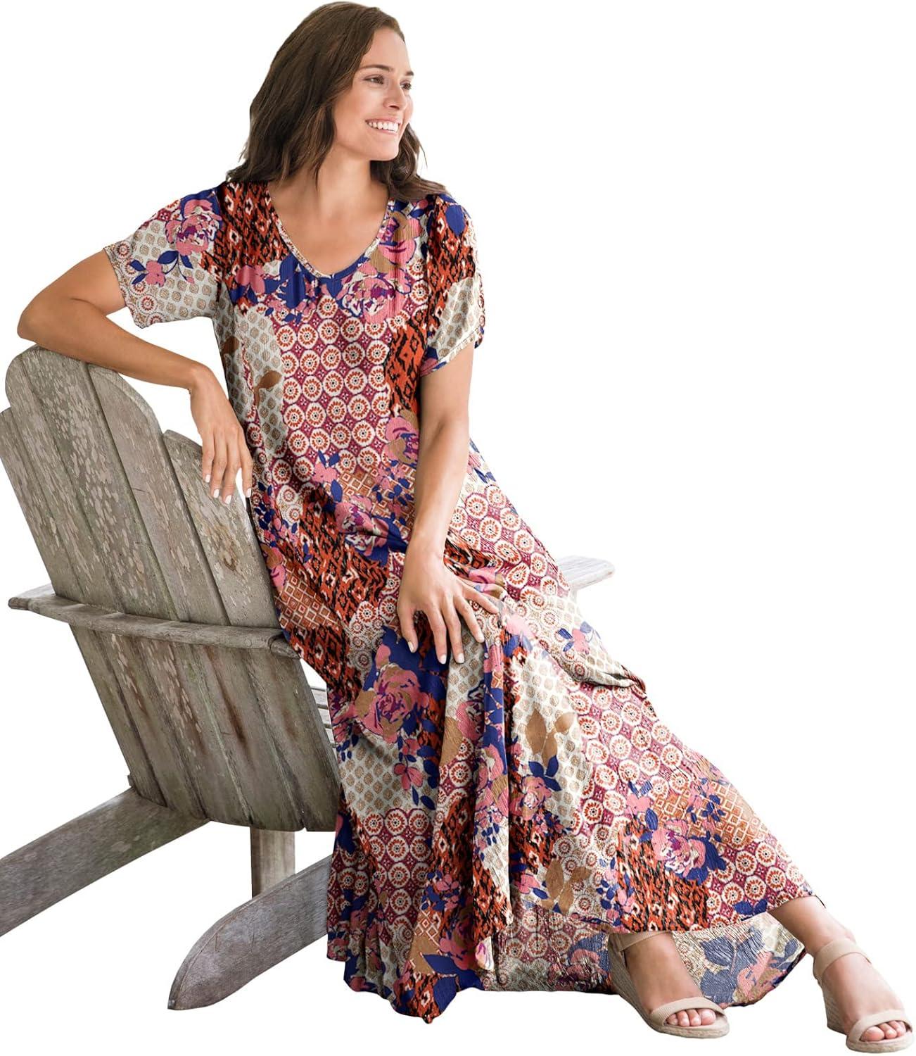 imageWoman Within Plus Size ShortSleeve Crinkle DressPlum Purple Patch Floral