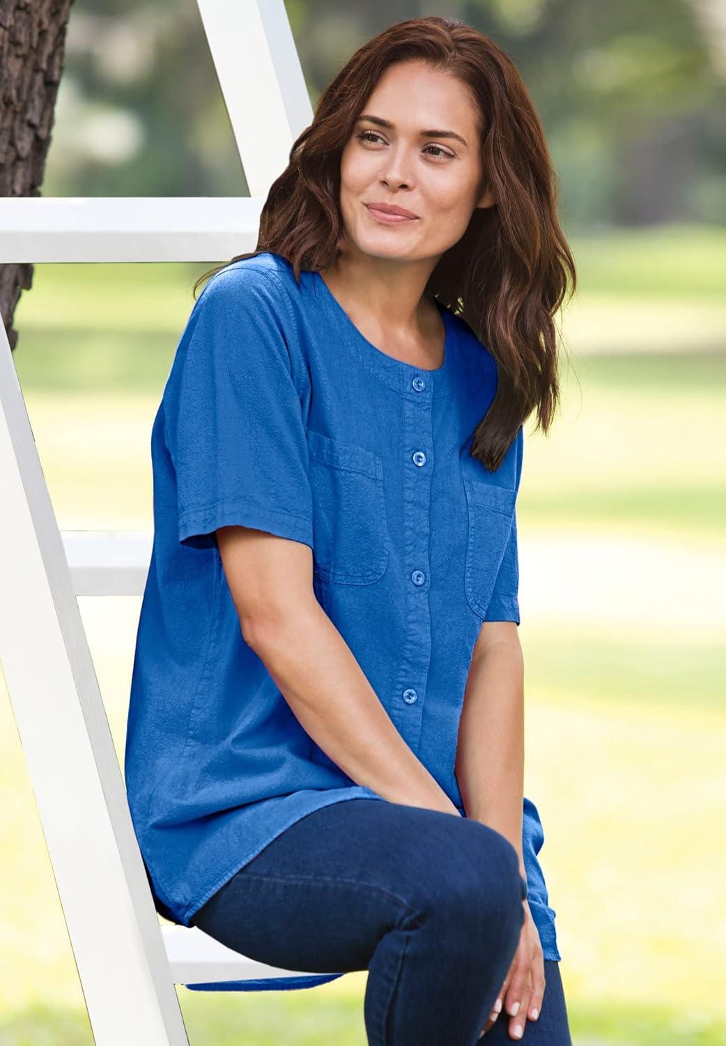 imageWoman Within Plus Size ShortSleeve Crinkle ShirtWaterfall