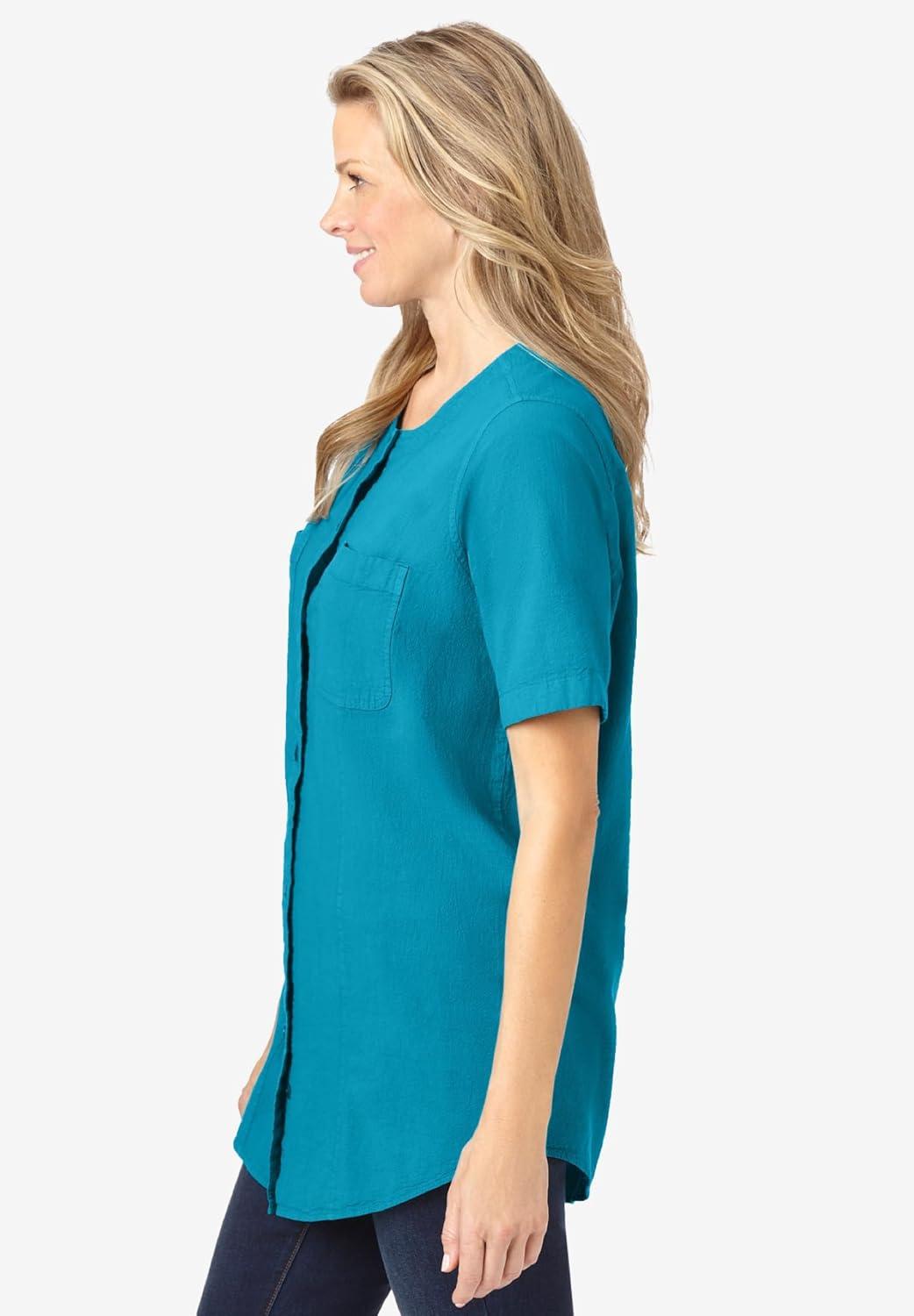 imageWoman Within Plus Size ShortSleeve Crinkle ShirtWaterfall