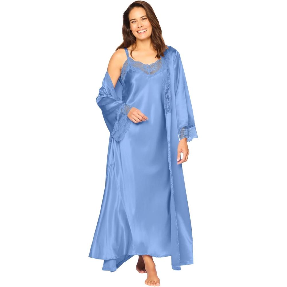 imageAmoureuse Plus Size The Luxe Satin Long Peignoir SetFrench Blue