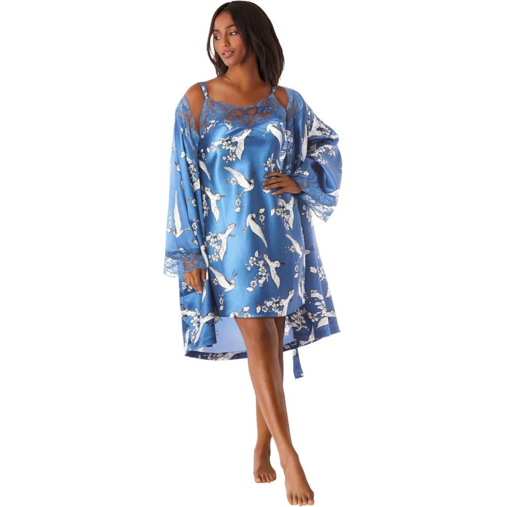 imageAmoureuse Plus Size The Luxe Satin Short Peignoir SetBlue Dream Crane