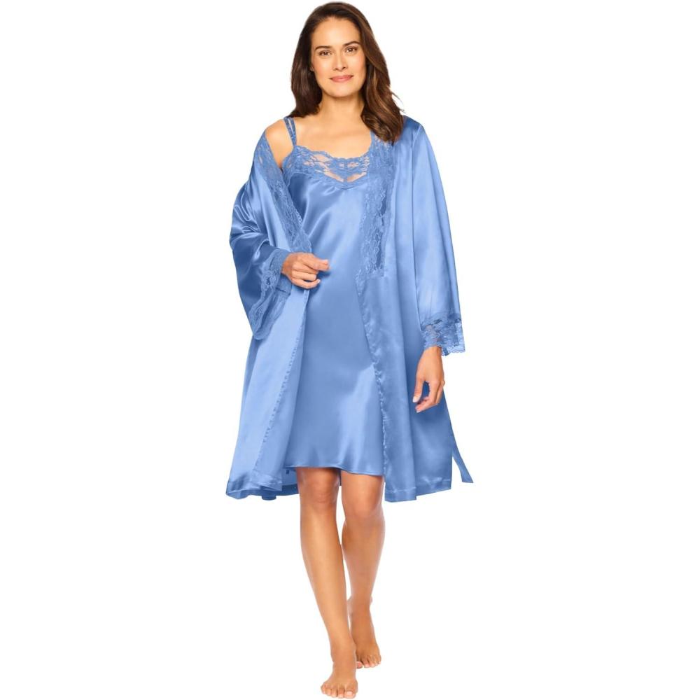 imageAmoureuse Plus Size The Luxe Satin Short Peignoir SetFrench Blue