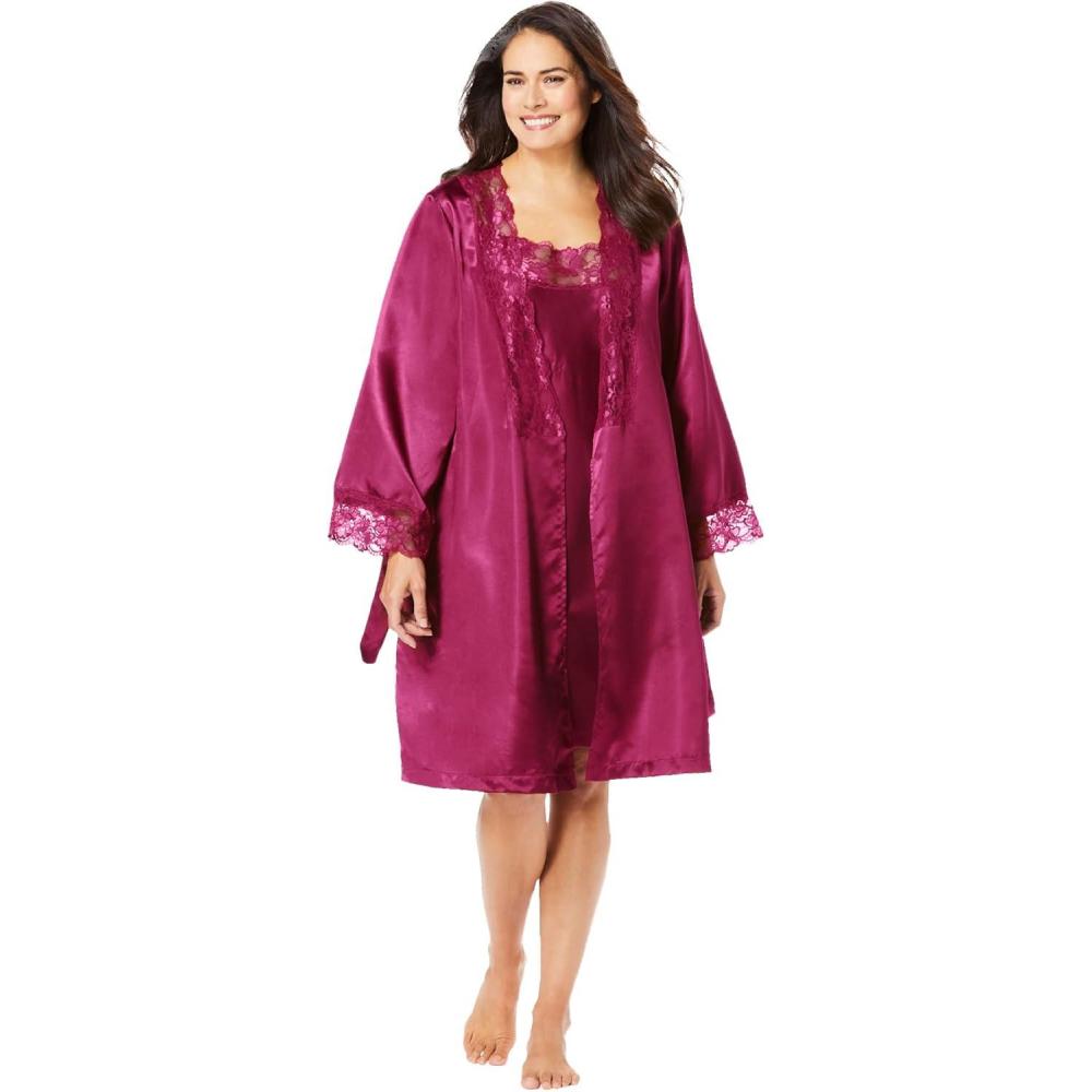 imageAmoureuse Plus Size The Luxe Satin Short Peignoir SetPomegranate