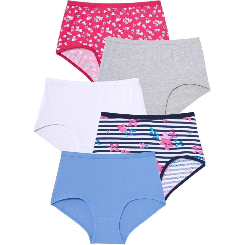 imageComfort Choice Plus Size Full Coverage Stretch Cotton Brief 5PackFloral Stripe Pack