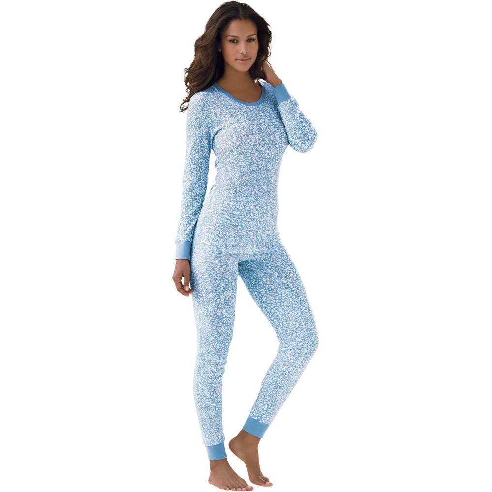 imageComfort Choice Plus Size Thermal Crewneck LongSleeve TopPastel Blue Animal