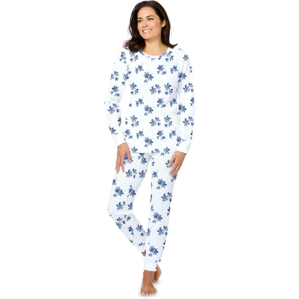 imageComfort Choice Plus Size Thermal Crewneck LongSleeve TopWhite Floral Ditsy