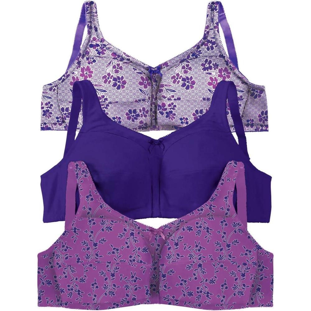 imageComfort Choice Womens Plus Size 3Pack Cotton Wireless BraAmethyst Purple Assorted